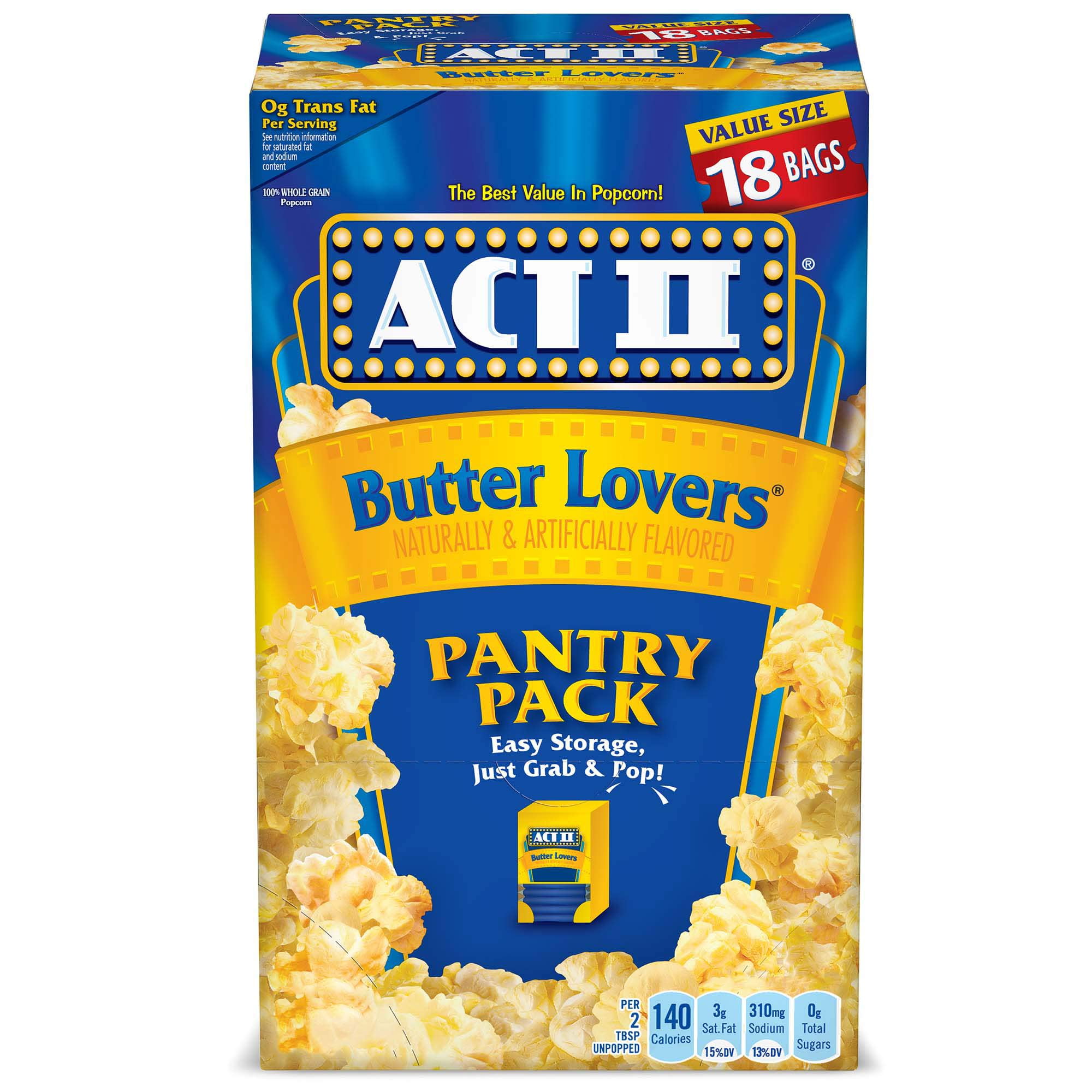 Act II Butter Lovers Microwave Popcorn, 2.75 oz, 18-Count Bags