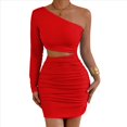 thumbnail image 3 of Vestido Mini de Cóctel con Volantes y Larga para Mujer, Moda 2025, con Hombros Descubiertos y Caderas Estrechas. Rojo S, 3 of 10