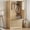 Natural Wood, variant on EastVita Bedroom Wooden Armoire Wardrobe Closet with Glass Doors 2 Drawers Shelves and Hanging Rod Large Freestanding Wardrobe Cabinet for Clothes Storage Natural