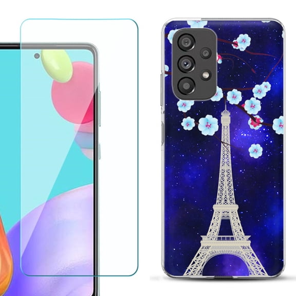 Slim-Fit Fashion Phone Case for Samsung Galaxy A53 5G, with Tempered Glass Screen Protector, by OneToughShield ® - Eiffel Tower Stars