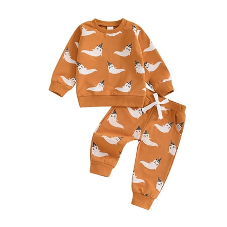 

Binshrliy Infant Boy Halloween Outfits Clothes 3M 6M 12M 18M 24M 3T Baby Boy Long Sleeve Pumpkin Print Sweatshirt + Elastic Long Pants 2Pcs Halloween-themed Clothing Costume for Toddler