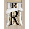 thumbnail image 1 of Letter R Twin Size Duvet Cover Set, Capital R in Baroque Display Old Fashion Phenomenal Phonemes Writing Print, Decorative 2 Piece Bedding Set with 1 Pillow Sham, Tan Black Yellow, by Ambesonne, 1 of 3