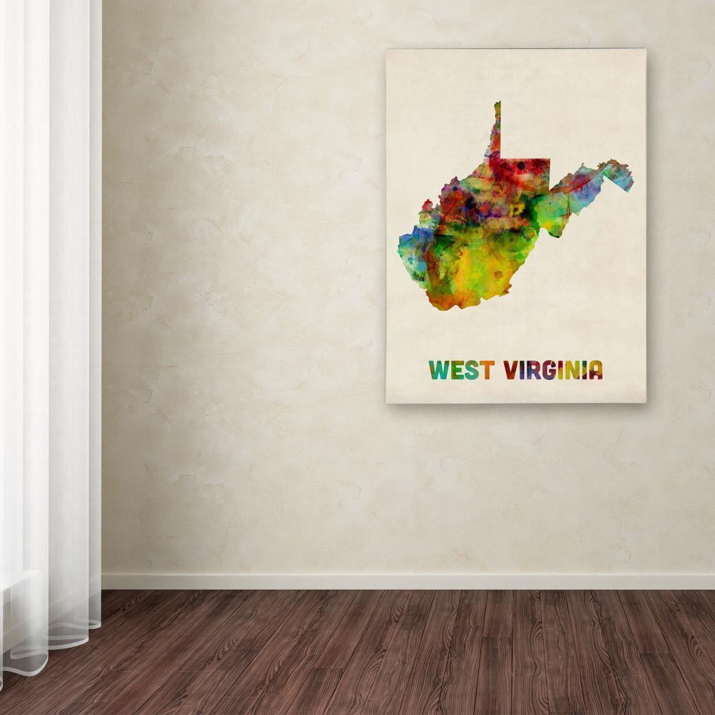 Trademark Fine Art "West Virginia Map" Canvas Wall Art by Michael Tompsett
