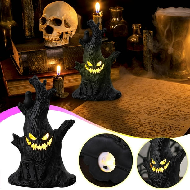 Xihbxyly Juego de Decoración de Fantasmas de Halloween, Luces de Calabaza Brillantes, Troncos de Árboles Espeluznantes y Caras de Fantasmas, Velas Electrónicas, Uso Interior y Exterior, Decoración pa