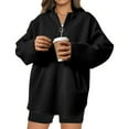 thumbnail image 2 of Timegard Quarter Zip Pullover Women Drop Shoulder Sweatshirts Fall Fashion Comfy Hoodies with Pockets, 2 of 7