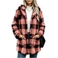 thumbnail image 4 of GaThRRgYP Plus Size Winter Coats for Women 4X-5X Women Winter Fashion Hooded Long Sleeved Plaid Double-sided Velvet Double Pocket Button Long Sleeved Warm Jacket, 4 of 7