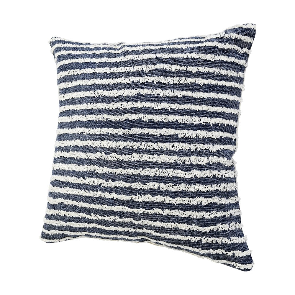 Harlow Hill Insignia Blue Striped Contemporary Cotton Throw Pillow Cover, 20" x 20"