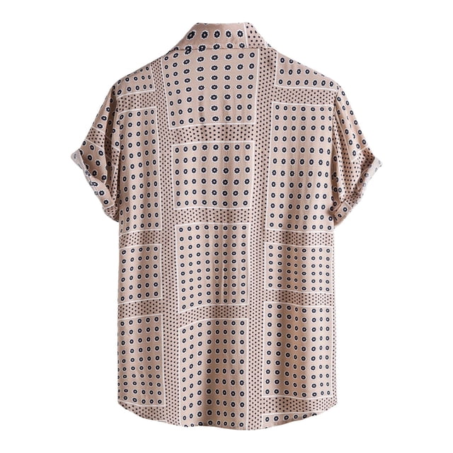 Liquidation! Hontri Chemise Décontractée à Manches Courtes pour Homme, Printemps Été, Imprimée, Col Rabattu, Chemises pour Homme, Kaki, G