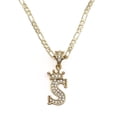 thumbnail image 1 of Cadena y dije de brillos con corona de oro laminado letra S, 1 of 7
