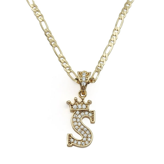 Cadena y dije de brillos con corona de oro laminado letra S