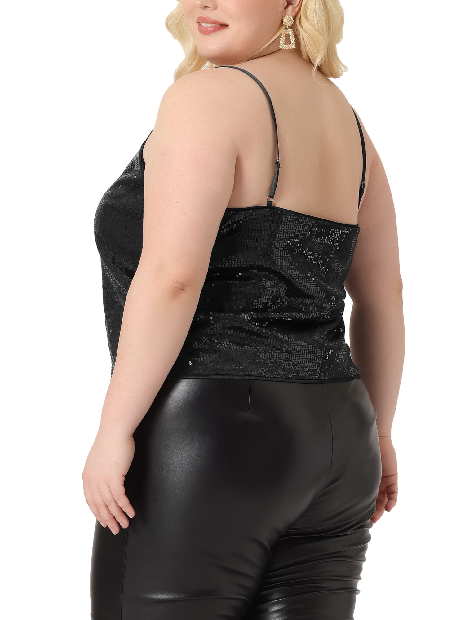 DARING DIVA Women's Plus Size Glitter Shimmer Tank Camisole 3X Black