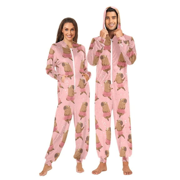joogoo Capybara Dancing Unisex Adults Onesies Pajamas Jumpsuits L