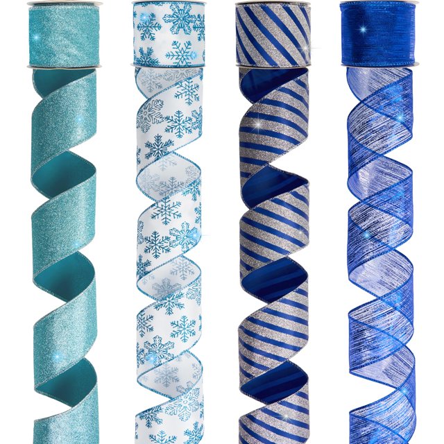 Set de cinta decorativa PAPER FAIR para Navidad, 2,5 pulgadas y 8 yardas, azul y plateado