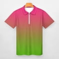 thumbnail image 3 of Pink Green Gradient Men Zipper T-shirt Summer Casual Short Sleeve T-shirt Top, 3 of 7