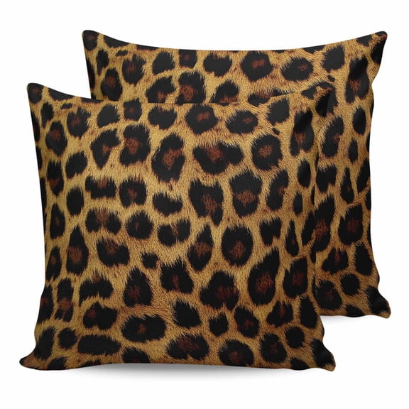 18x18 Pillow Covers Set of 2, Leopard Throw Pillow Covers Decorative Couch Cushion Case, Brown Vintage Leopard Print Microfiber Square Pillowcases for Bedroom Car Living Room