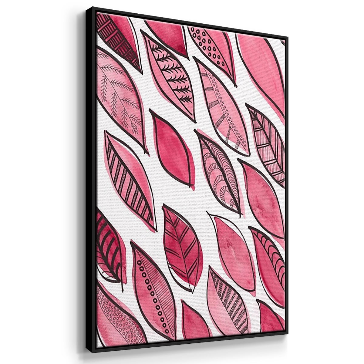 Patterned Leaf Shapes I - Framed Premium Gallery Wrapped Canvas L Frame 3 Piece Set - Ready to Hang