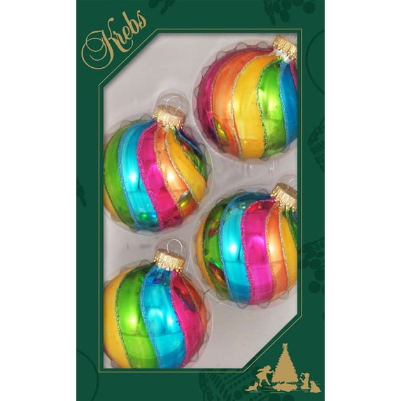 Made in the USA Designer Seamless Multicolor 2 5/8" Glass Ball Ornaments with Colorful Swirls, 4 Pieces