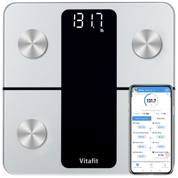 Vitafit - Báscula de baño inteligente para peso corporal, apta para FSA HSA, pesaje profesional de fábrica desde 2001, báscula digital de sincronización de aplicaciones, 13 composición corporal