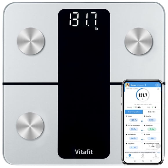 Vitafit - Báscula de baño inteligente para peso corporal, apta para FSA HSA, pesaje profesional de fábrica desde 2001, báscula digital de sincronización de aplicaciones, 13 composición corporal