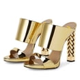thumbnail image 3 of FSJ Women Open Toe Chain Chunky High Heel Sandals Double Strap Slip on Mules Sexy Prom Evening Dressy Shoes Size 15 Gold, 3 of 5