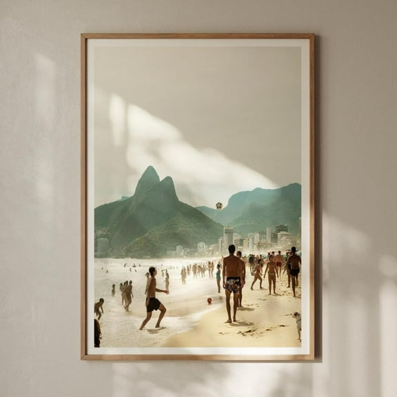 Ipanema Beach Soccer Print: Brazil Coastal Wall Art UNFRAMED PAPER POSTER, Home Decor, Vintage Gift, Living Room Dercor