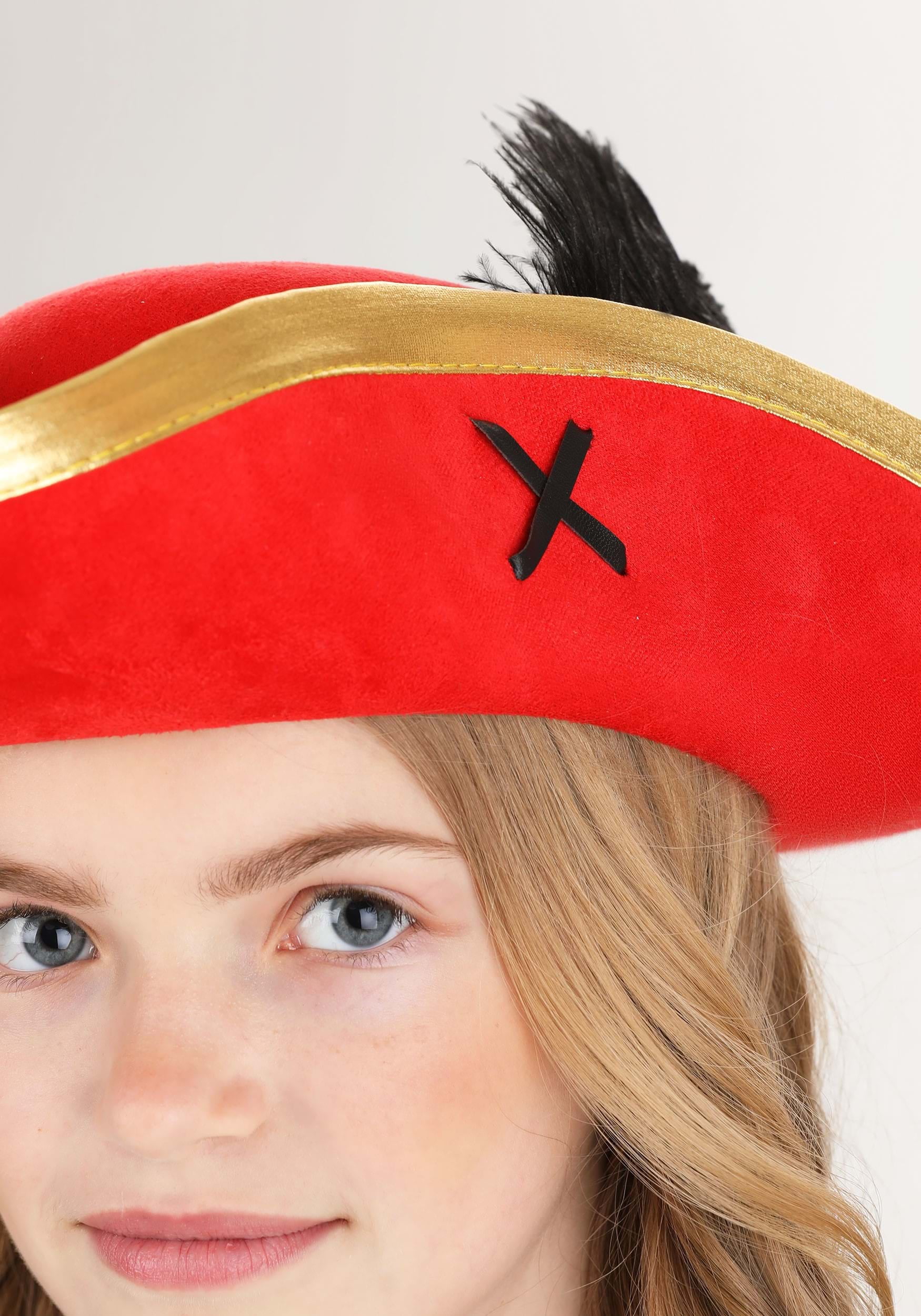 Chapeau De Pirate Fille – Déguisement Halloween Rouge – Dentelle Noire Et Crâne