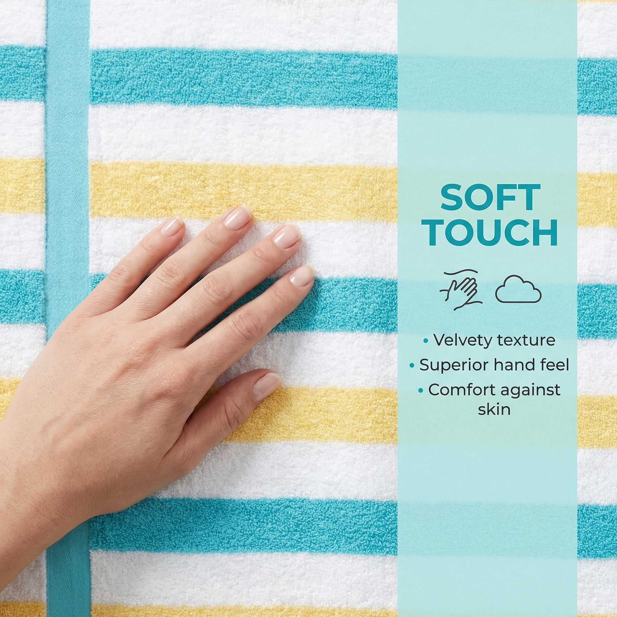 Unique Bargains Absorbent Stripe Soft Cotton Towel 2 Pack Lake Blue/Royal Blue 55"x28"