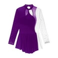 thumbnail image 6 of TiaoBug Women's Contrast Color Figure Ice Skating Dress Shiny Rhinestone Ballet Gymnastics Leotard Purple L, 6 of 7