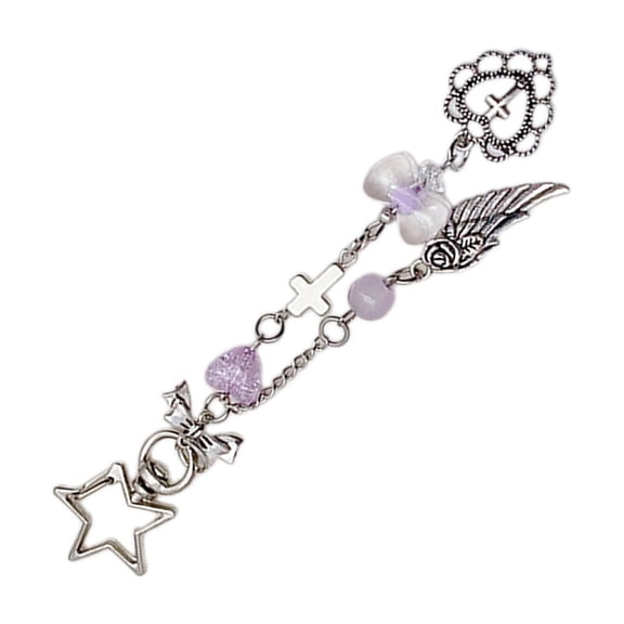 Sweet Cross Heart Bead Keychain Pendant Lovely Hanging Decorations Keyring Charm for Purse Bag Backpack Handbag