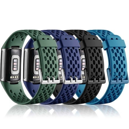 4 Pack Compatible with Fitbit Charge 5/Charge 6 Bands for Women Men Breathable Air Hole Sport Wristbands