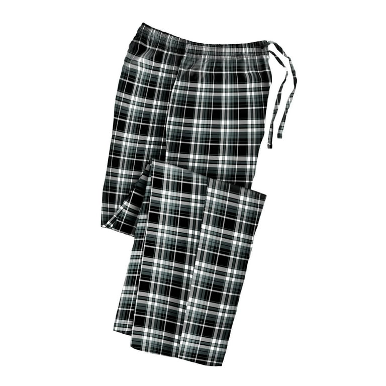 5XL Mens Big and Tall Cotton Flannel Pajama Pants Black Grey Plaid Walmart