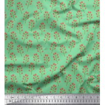 Soimoi Green Poly Georgette Fabric Red Berries Fruits Decor Fabric Printed Yard 52 Inch Wide