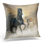 CMFUN Gray Horse Black Stallion Orange Run Throw Pillow Case Pillow Cover Sofa Home Decor 16x16 Inches