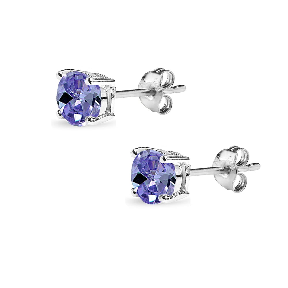 Simulated Tanzanite 5mm Round-Cut Solitaire Sterling Silver Stud Earrings