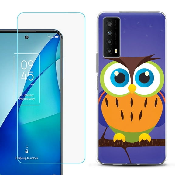 Slim-Fit Gel TPU Phone Case for TCL Stylus 5G, with Tempered Glass Screen Protector, by OneToughShield ® - Night Owl