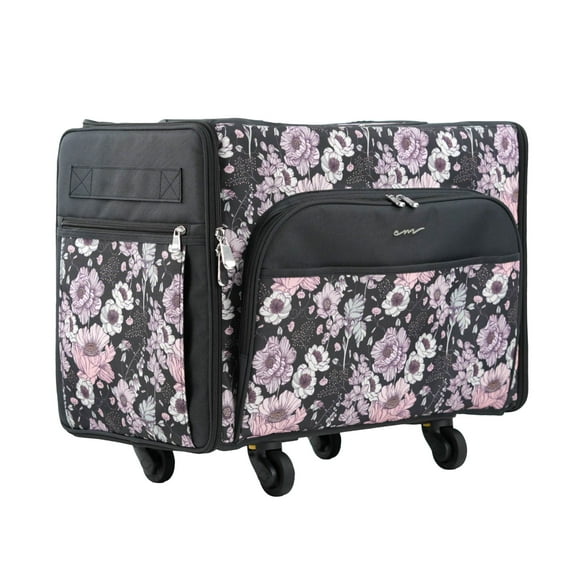 Everything Mary XL 4 Wheel Collapsible Rolling Sewing Machine Storage Case, Pink Floral