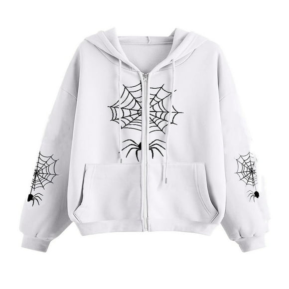 Hooded Sweatshirts with Punk Spider Web Print for Men and Women