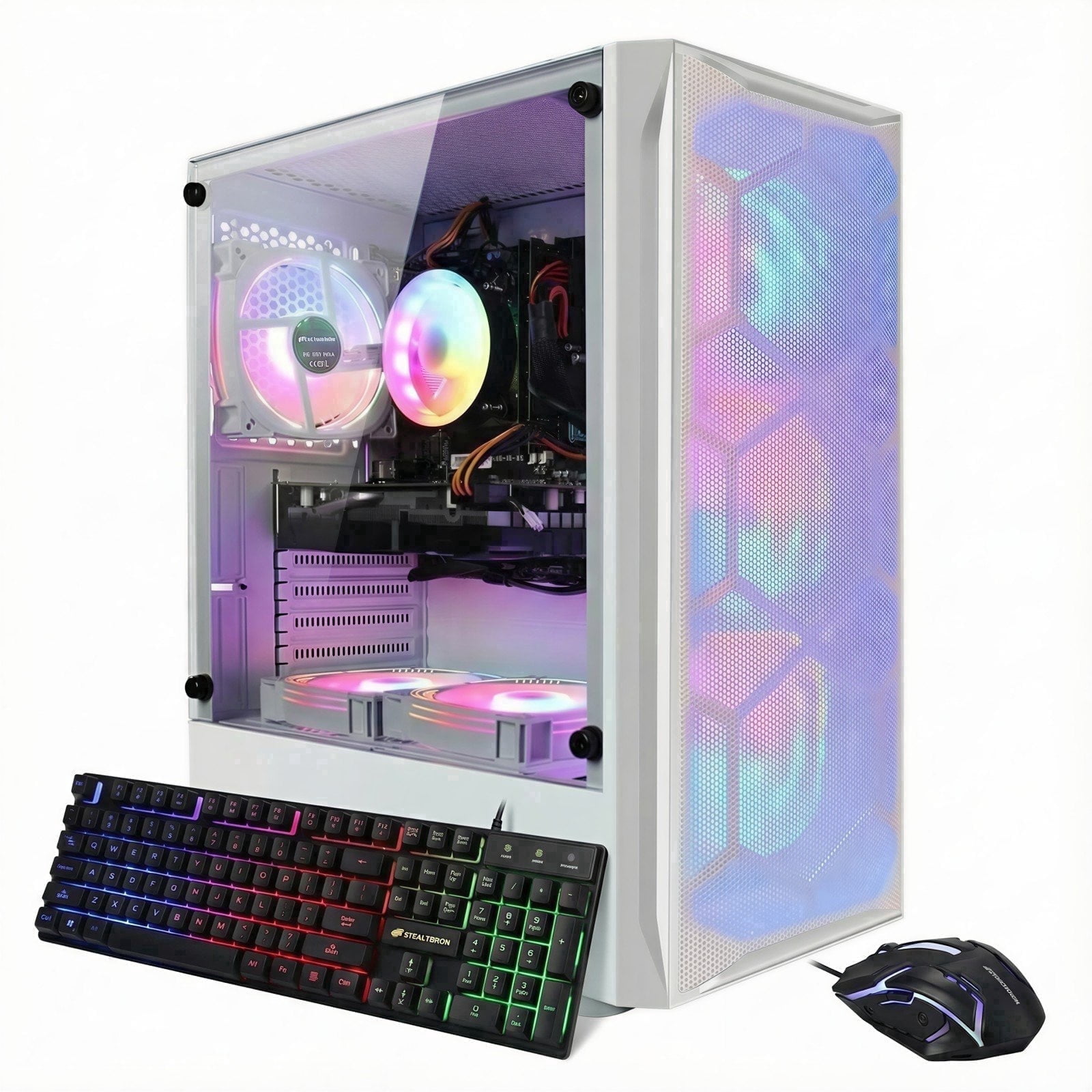 STGAubron Gaming PC Desktop, Intel Core i7 up to 3.9G, 32G RAM, 1T SSD, RTX 3060Ti 8G, WiFi, BT 5.0, RGB Fan x6, W11H64