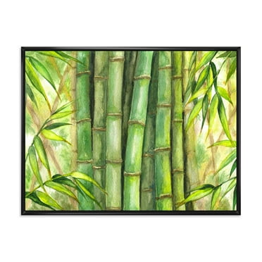 Designart 'Bright and Green Bamboo Stems' Transitional Framed Canvas Wall Art Print