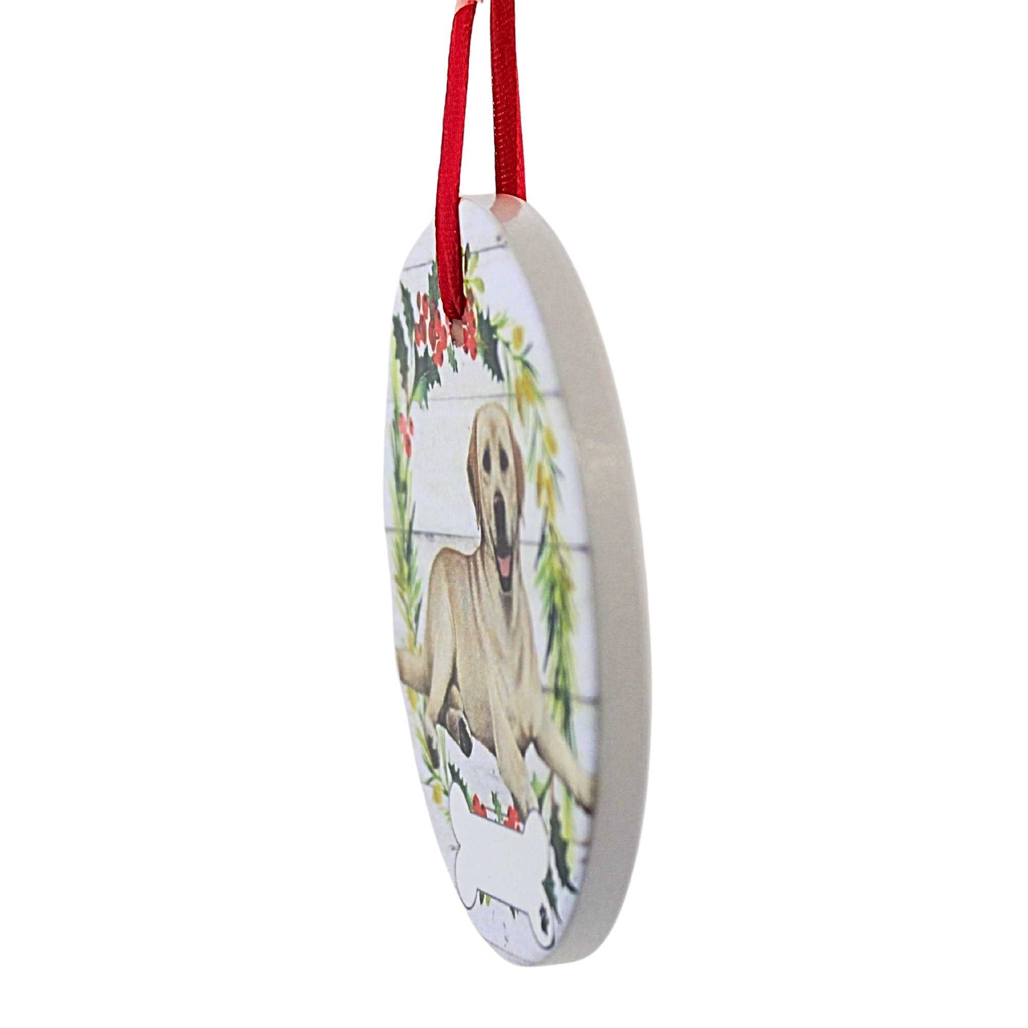 E & S Imports 3.50In Ceramic Yellow Labrador Ornament, Ceramic, Dog Puppy Ribbon Cherish Pet 55020Fb