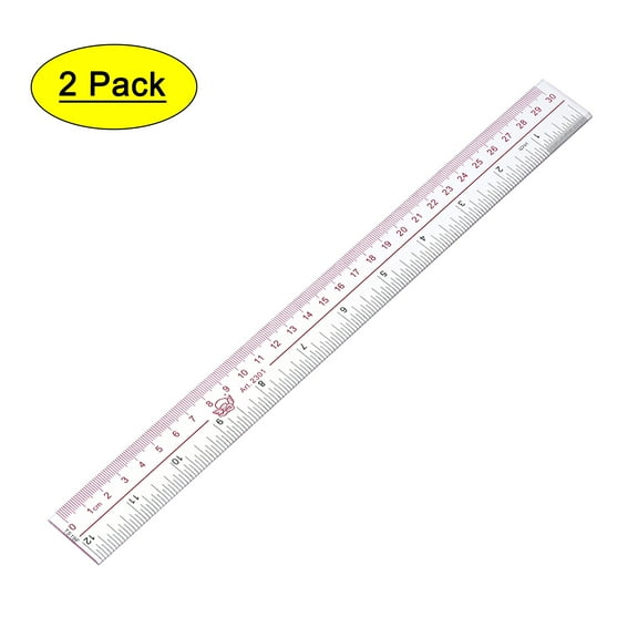 30cm 12 Inch Metric Double Scale Plastic Straight Rulers Clear 2 Pack