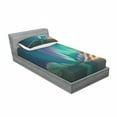 thumbnail image 3 of Ambesonne Nature Fitted Sheet & Pillow Sham Set, Aurora Borealis, Queen, Jade Green, 3 of 3