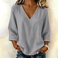 thumbnail image 2 of yoeyez Womens 3/4 Sleeve Length Tops Cotton Gauze V Neck Tshirts Casual Loose Fit Classic Tunic Tee Fall Fashion 2026 Going Out Top Gray,S, 2 of 6