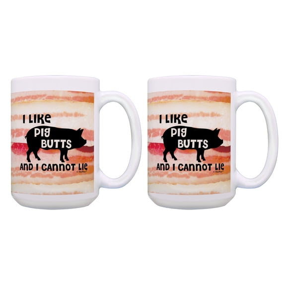 ThisWear Bacon Mug I Like Pig Butts and I Cannot Lie 2 Pack Gift 15oz Coffee Mugs Simulated Bacon