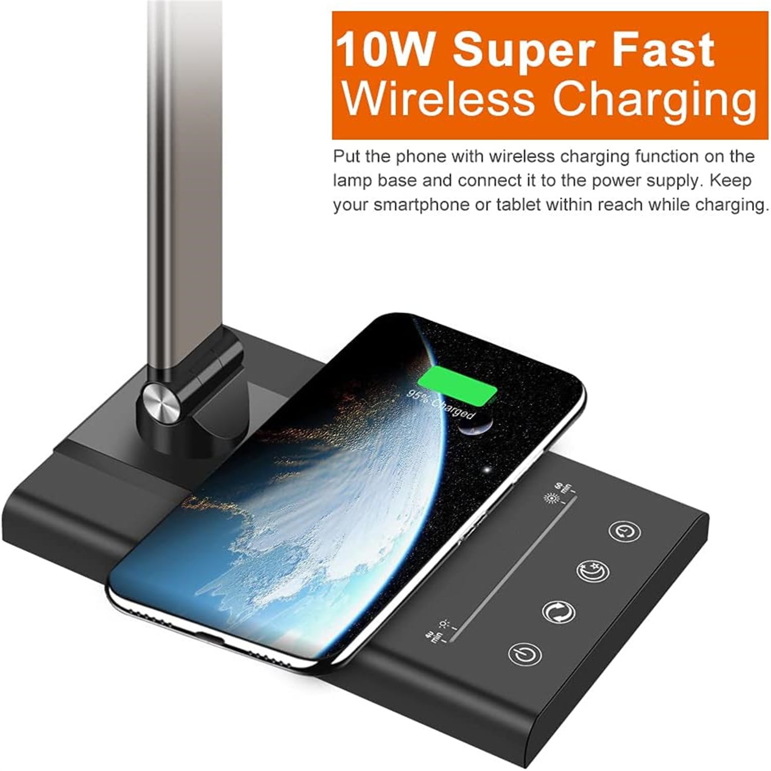 Multifunctional LED Desk Lamp with 10W Fast Wireless Charger, USB Charging Port,1800Lux Super Bright,5 Lighting Mode,7 Brightness, Touch Control, Auto Timer, 15W Office Table Lamp