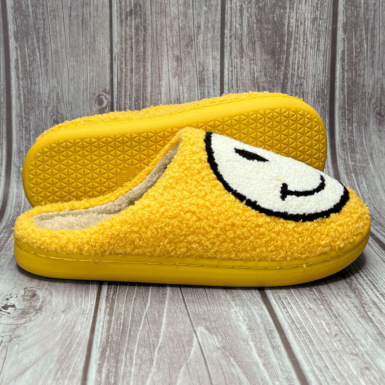 Smiley Face Slippers Unisex House Shoes Yellow US Women 9 Men 7.5