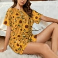 thumbnail image 4 of Pofeuu Modern Wood Grain Sunflower Print Women's Pajama Set Short/Shorts Soft Button PJs Elastic Drawstring Waist Sleepwear-Medium, 4 of 6