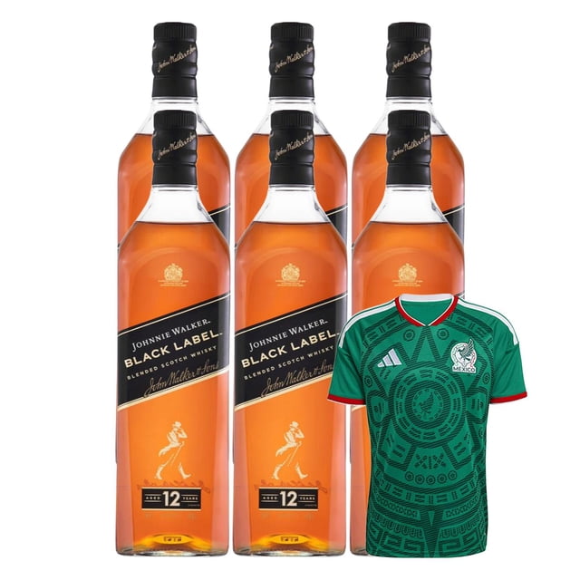 6 Whisky Johnnie Walker Blend Black Label 750 ml + Jersey Verde