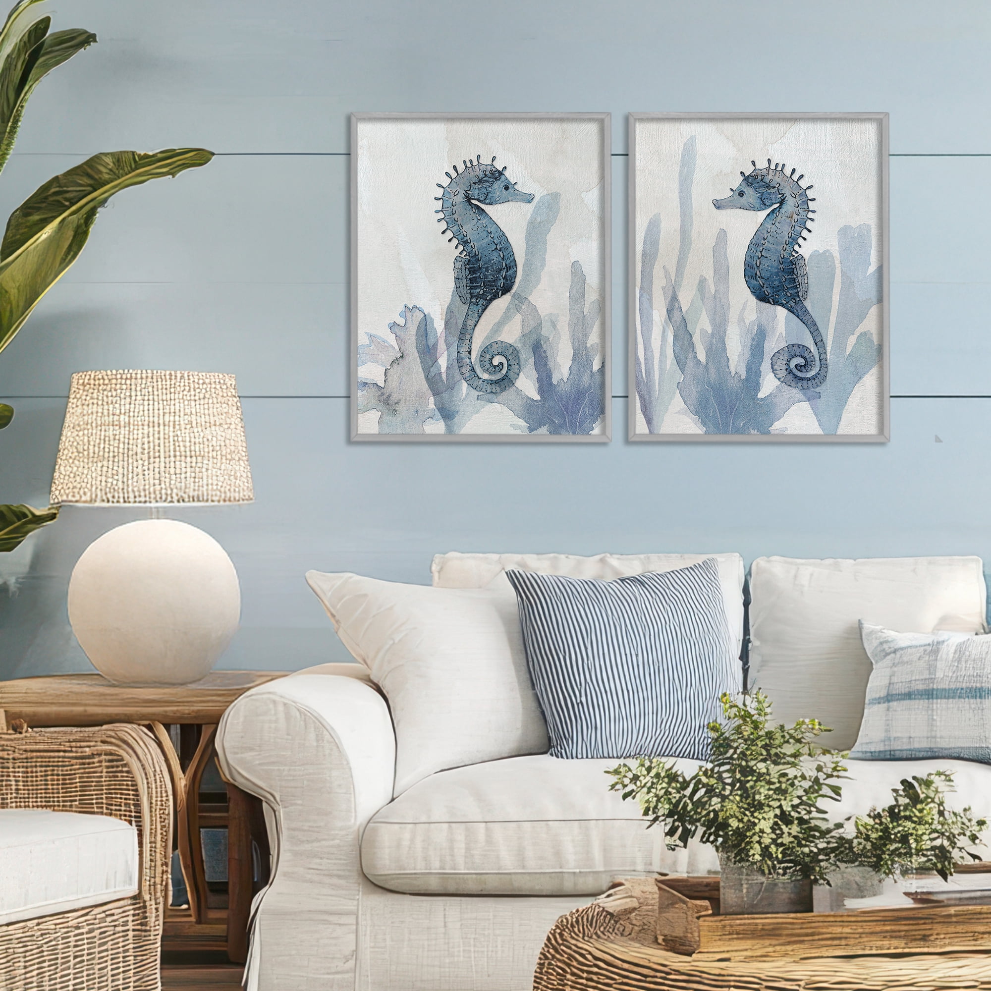 Stupell Industries Impressions of Seahorses 2 Piece Gray Framed Giclee Art Set, design by Susan Jill
