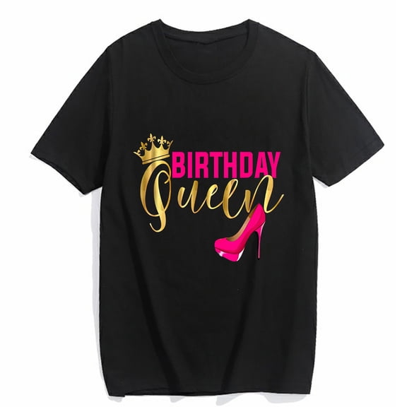 Women's Birthday Shirt Queen Red High Heels Casual Short-sleeved Tops Black 2X-Large